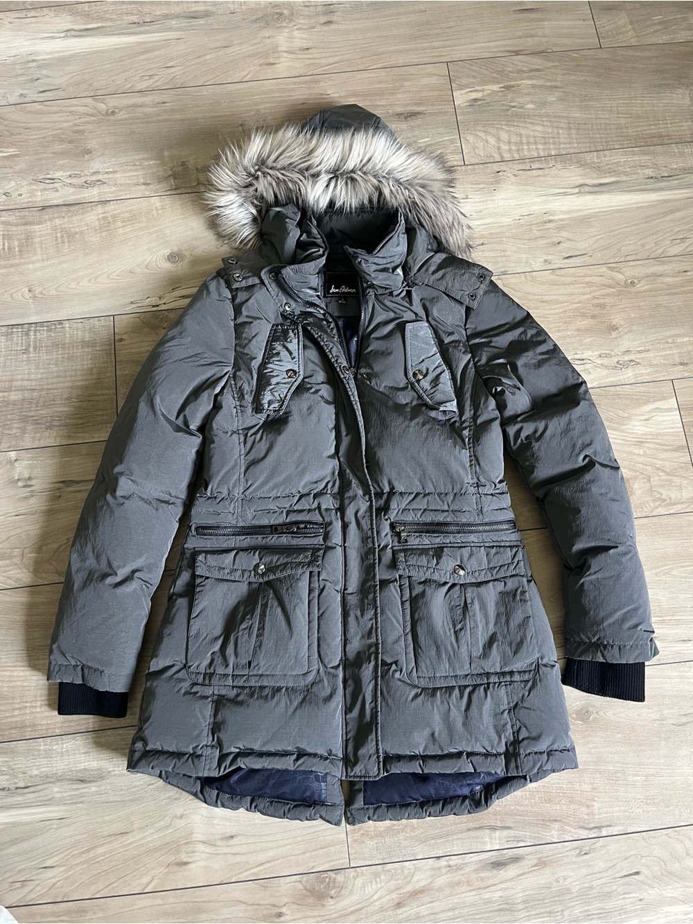 Sam Edelman Women's Gray Faux Fur Hooded Down Parka Winter Coat Jacket Size S